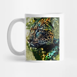 Majestic Digital Jaguar Cat Painting - Unleash Your Inner Wildness Mug